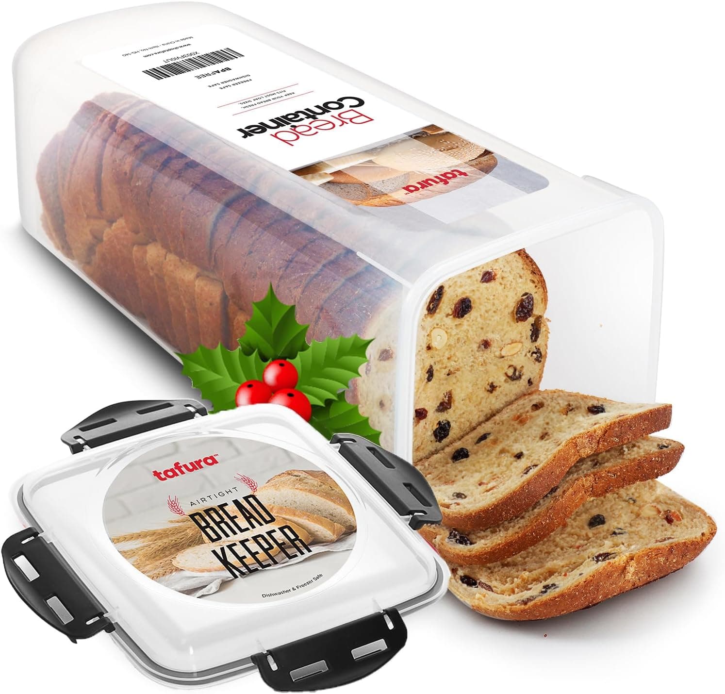 Tafura Bread Container, 5.8 Liter BPA Free Plastic Bread Box for Homemade Loaves and Baked Goods with Black Airtight Lid