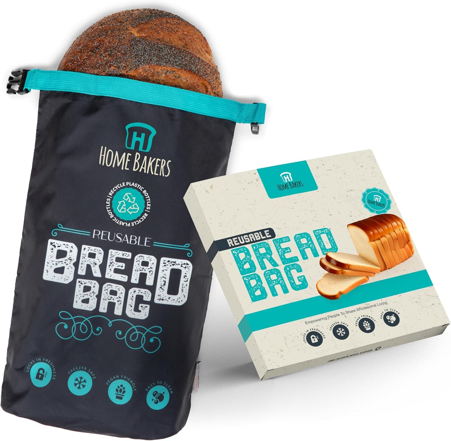 2x Reusable Bread Bags for Homemade Loaves, Large Durable Storage with Zipper Closure, Freezer-Safe