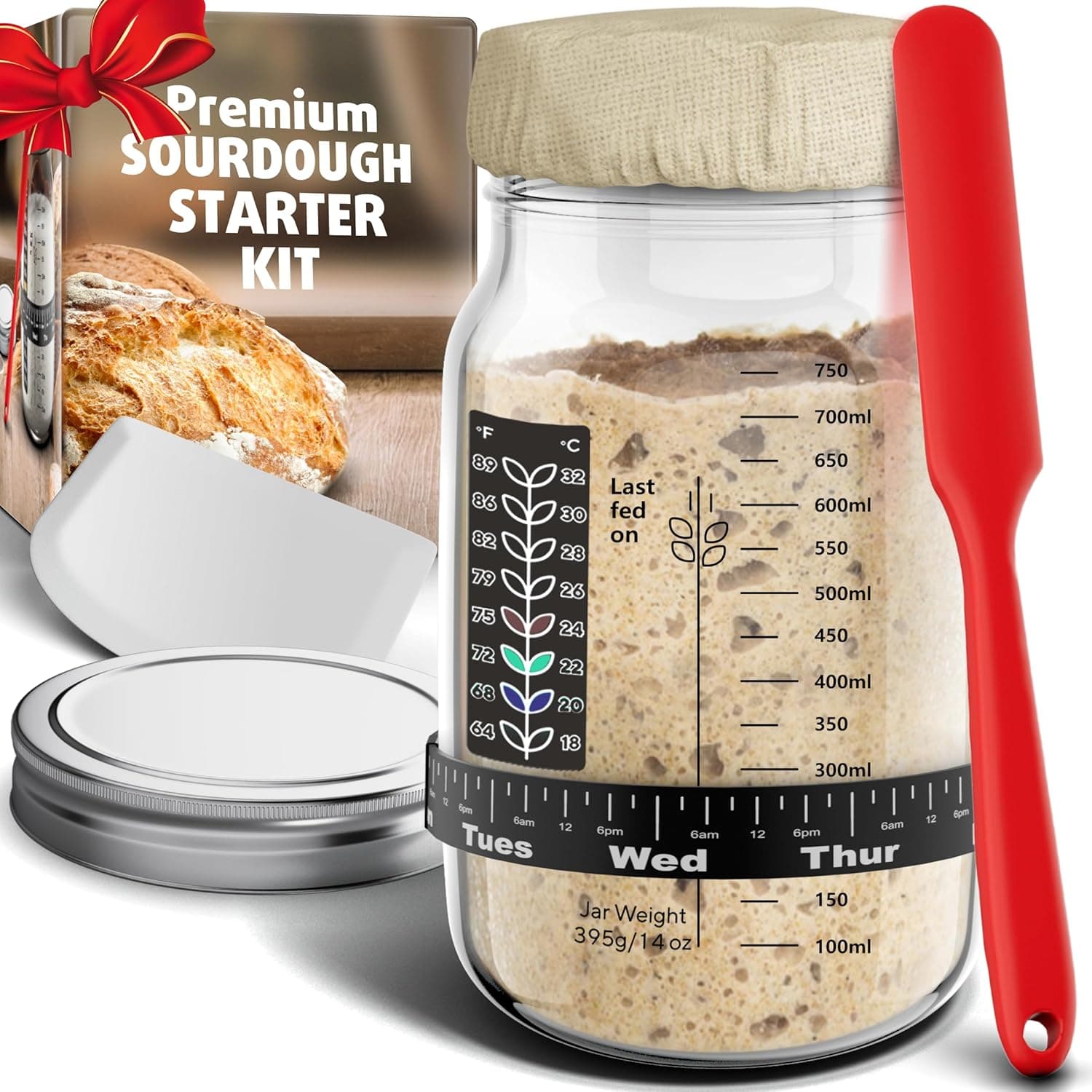 Ultimate Sourdough Starter Jar Kit 31.8 oz, Reusable Jar for Easy Bread Baking, Complete Sourdough Starter Kit