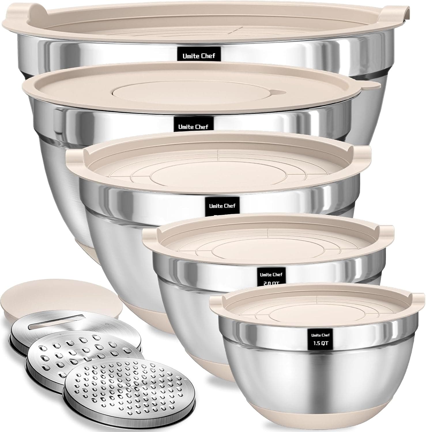 Umite Chef Mixing Bowls with Airtight Lids Set, 8 PCS Stainless Steel Nesting Bowls