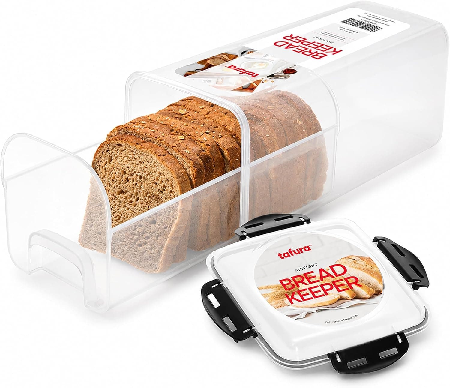 Tafura Bread Storage Container with Tray, Plastic Bread Box with Airtight Lid, Loaf Bread Keeper, BPA Free