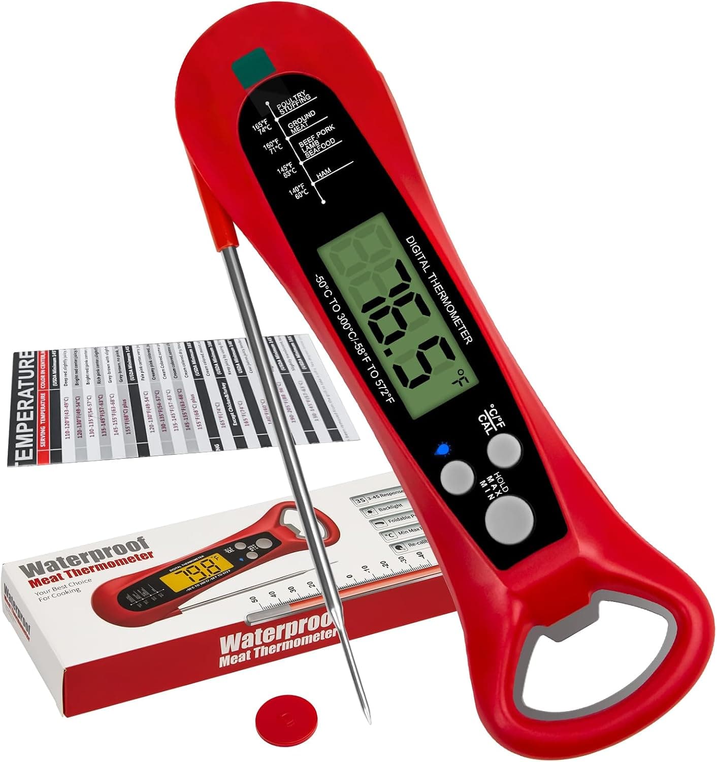 Instant Read Digital Meat Thermometer for Cooking and Baking, Red