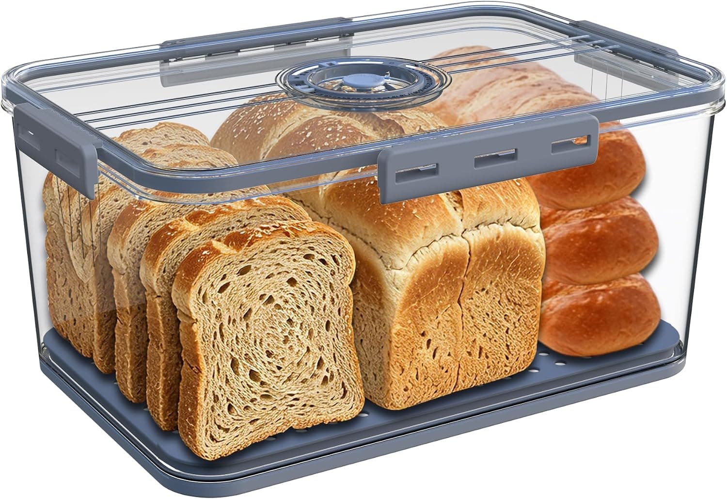 Bread Box with Lid for Kitchen Counter, Airtight Loaf Bread Storage Container, Large Time Recording Bread Keeper