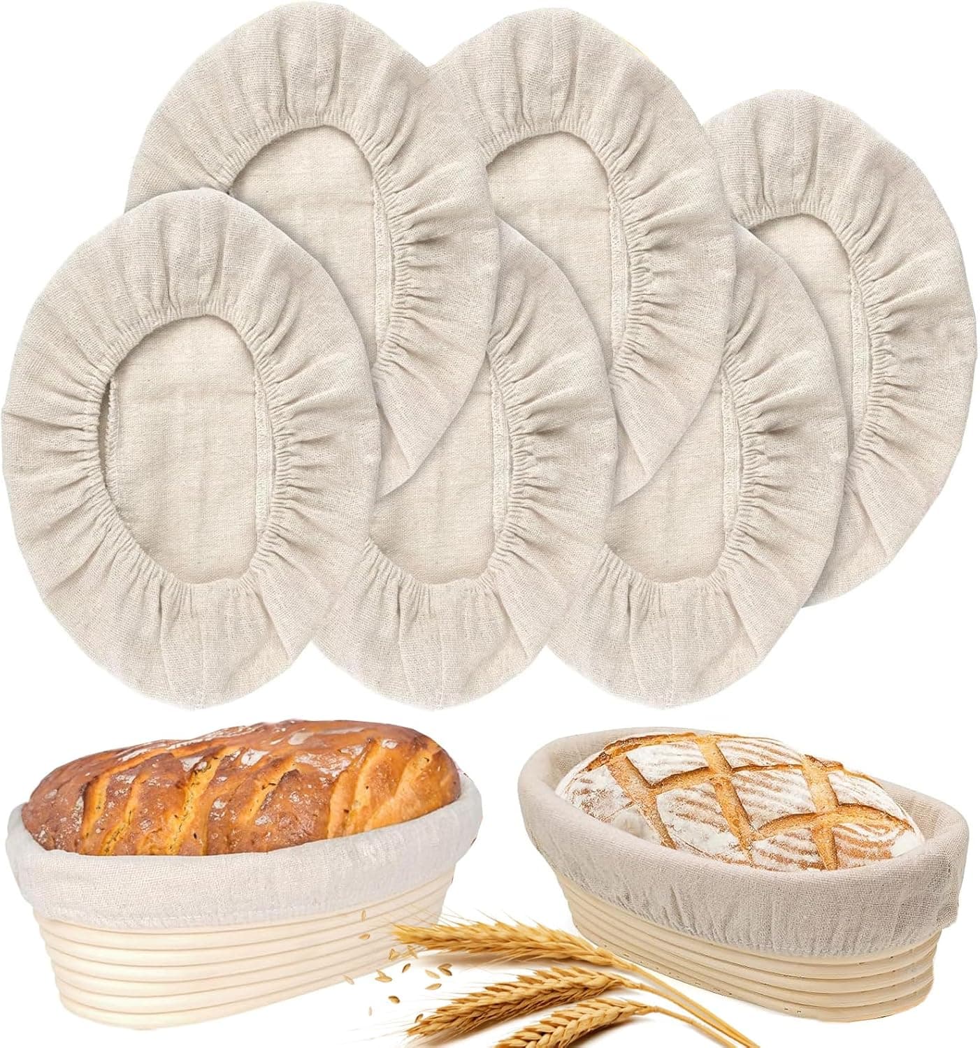 6 Packs Oval Banneton Cloth Liner for Bread Sourdough Proofing, 10 inches, Natural Rattan Bread Proofing Cover for Banneton Basket