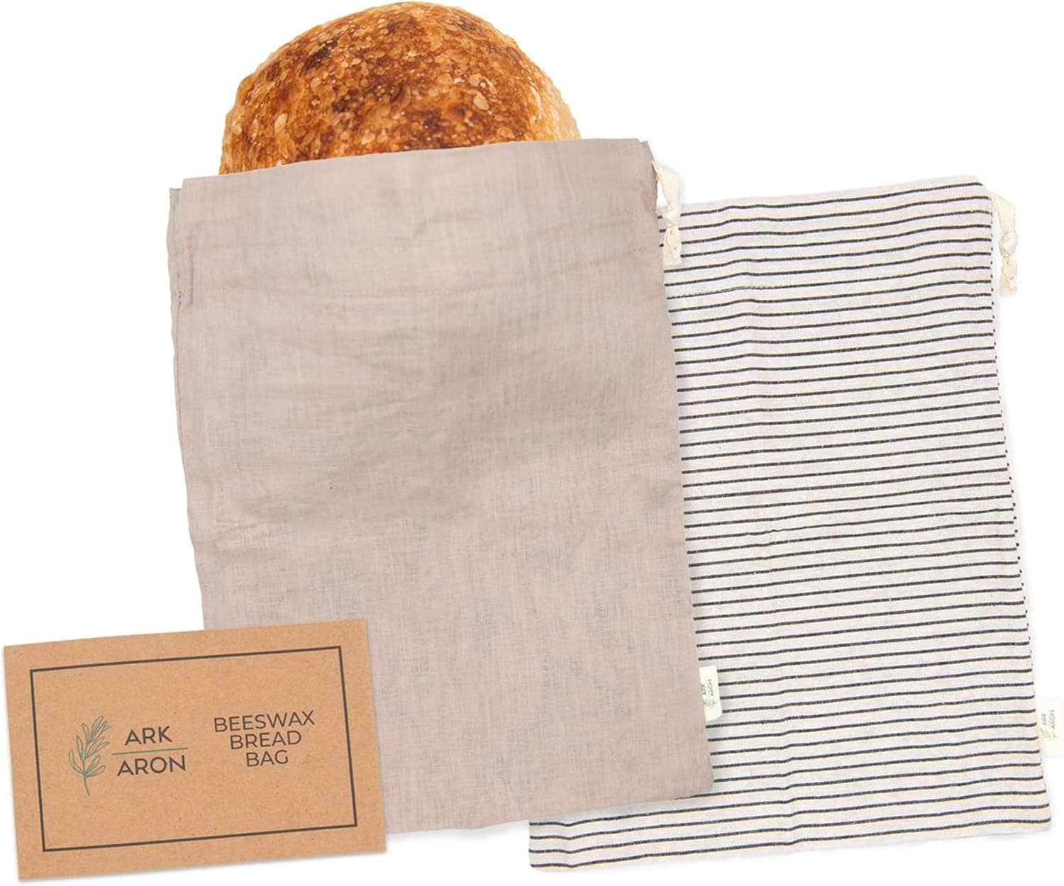 Ark & Aron Reusable Bread Bags Pack of 2 Beeswax Bread Bags for Sourdough, Linen Bread Bag for Homemade Breads