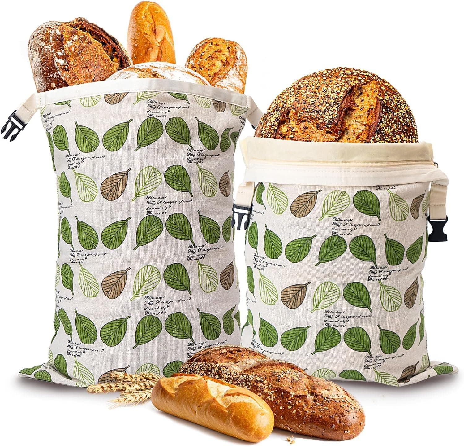 Beeswax Bread Bag for Homemade Bread, Sourdough Bread Bags with Zipper, 2 Pack XL 13x17 Natural Beeswax Lined Cotton