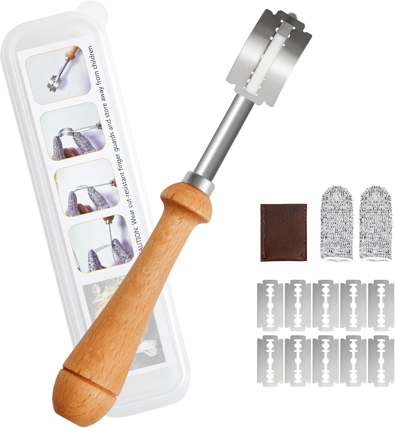 Bread Lame Sourdough Scoring Tool - Dough Scorer Cutter Knife with 10 Stainless Steel Razor Blades, Finger Sleeves and Protective Cover, Essential Baking Supplies for French Baguettes & Homemade Bread