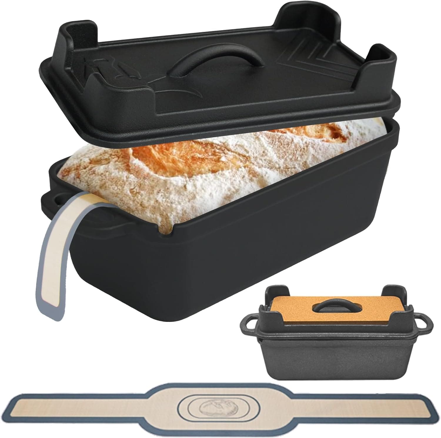 Cast Iron Combo Cooker 2.5QT, Pre-Seasoned Dutch Oven and Grill Pan, With Lid and Silicone Mat, 2-in-1 Skillet and Bread Baker, For Sourdough, Baking, Searing