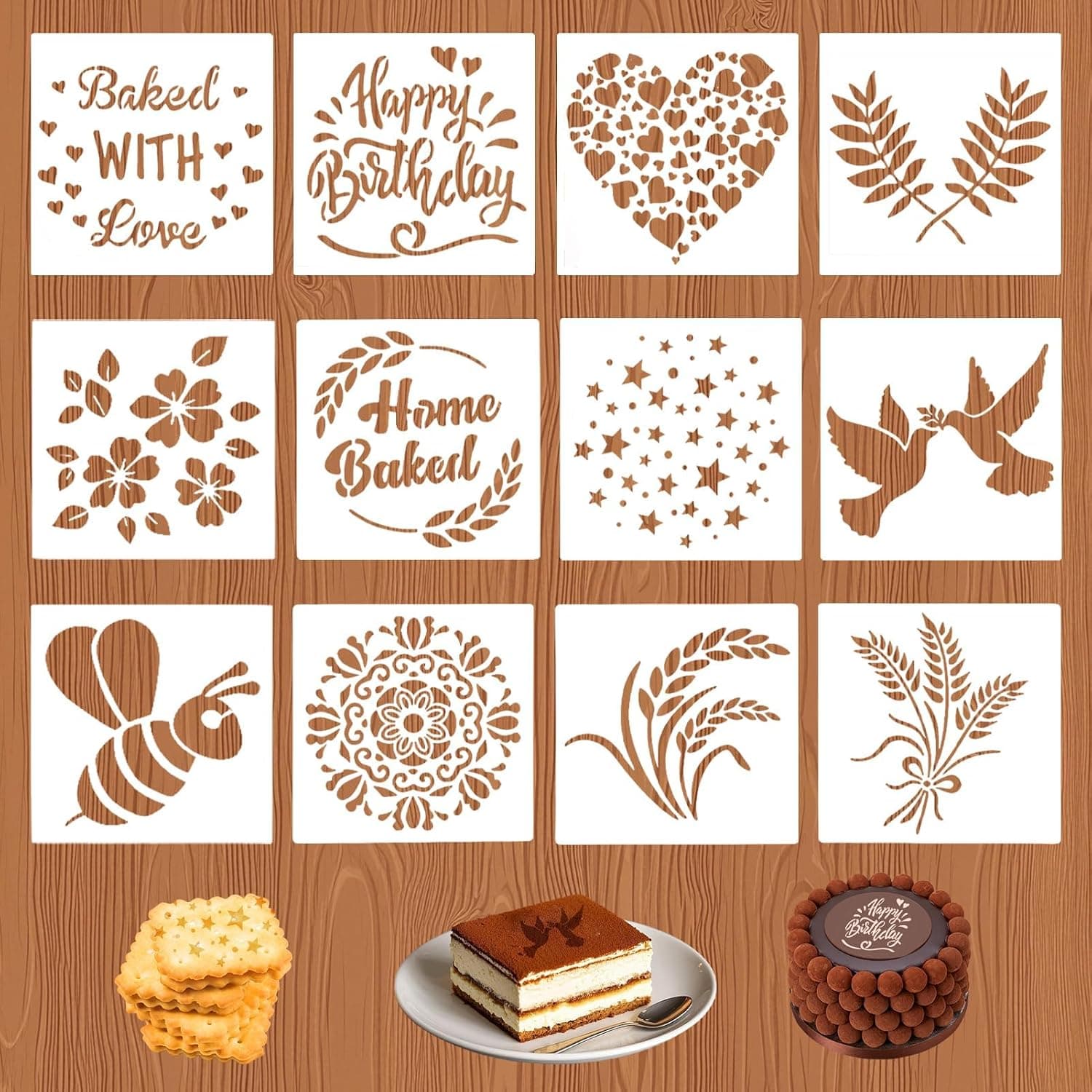 12PCS Stencil for Bread Artisan Bread Stencils Baking Mold Set for Bread Cake Cookie, Reusable Sourdough Baking Stencils Template Tools, Bread Making Accessories, Gifts for Sourdough Bakers (5.9 Inch)